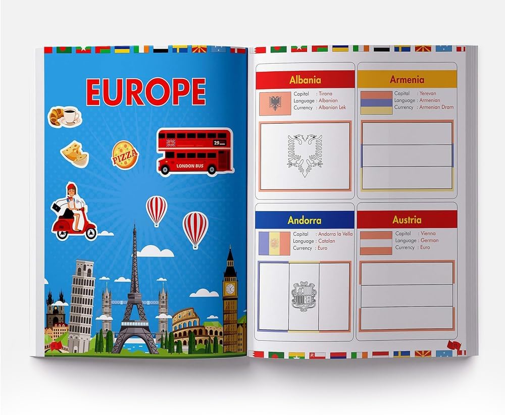 Flags of the World - Sticker Coloring Activity Book For Children