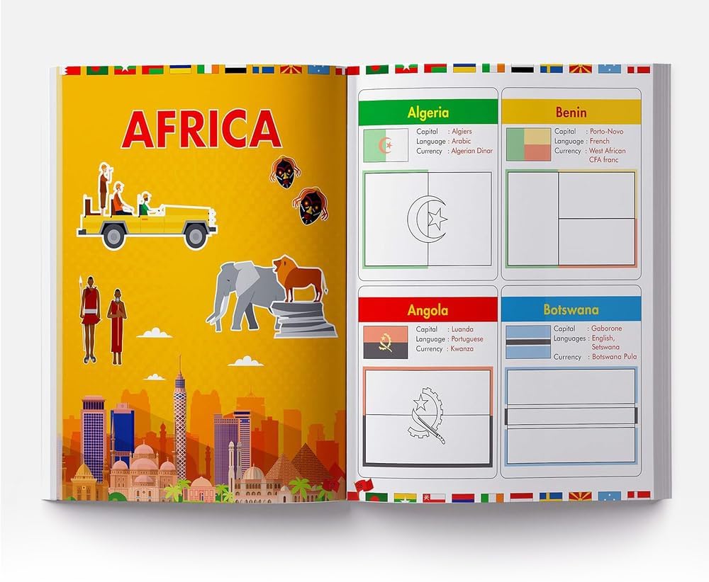 Flags of the World - Sticker Coloring Activity Book For Children